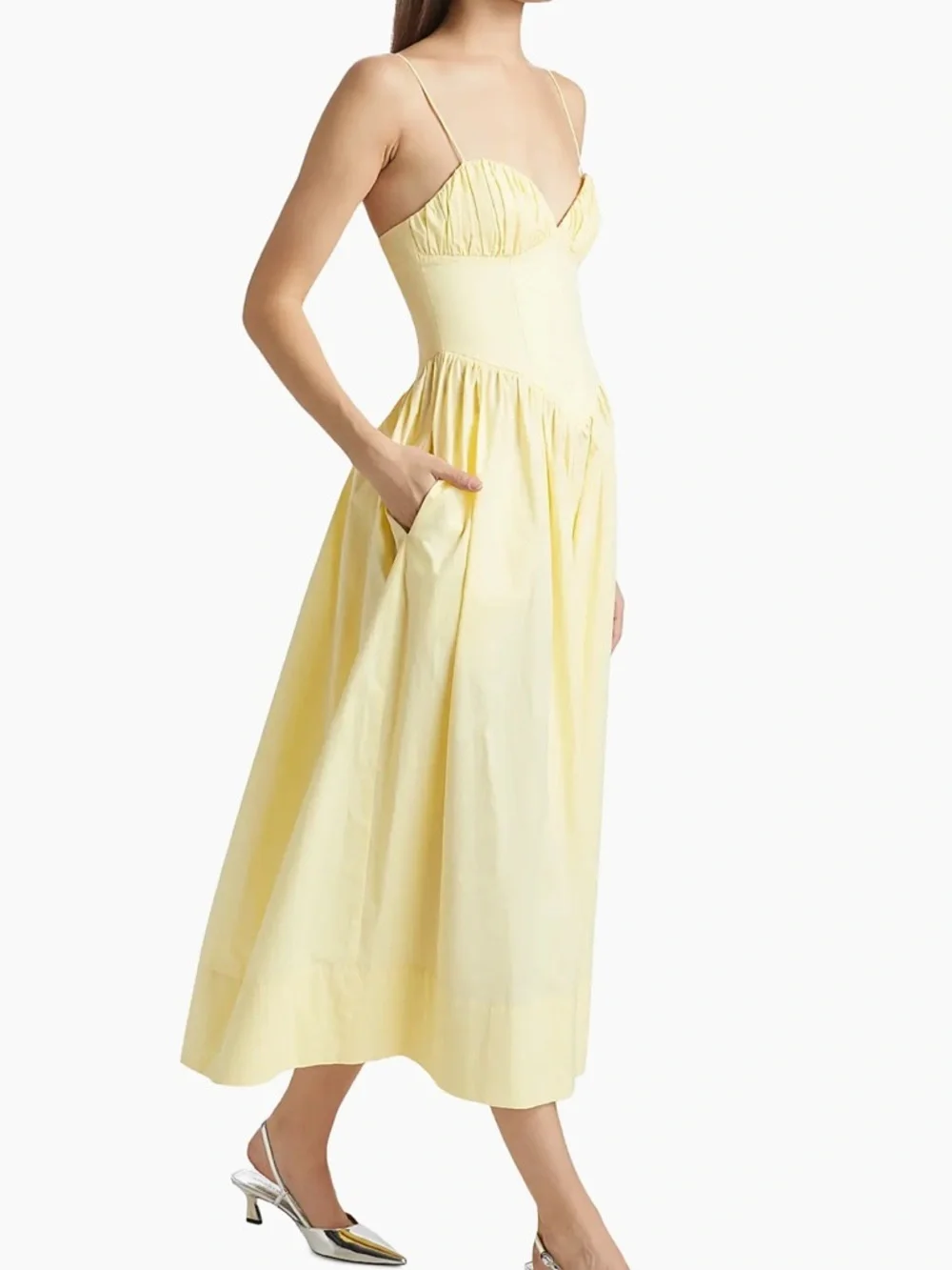 Ronny Kobo Carmine Cotton Midi Dress (orig $398) NWT Butter Yellow - Picture 2 of 8